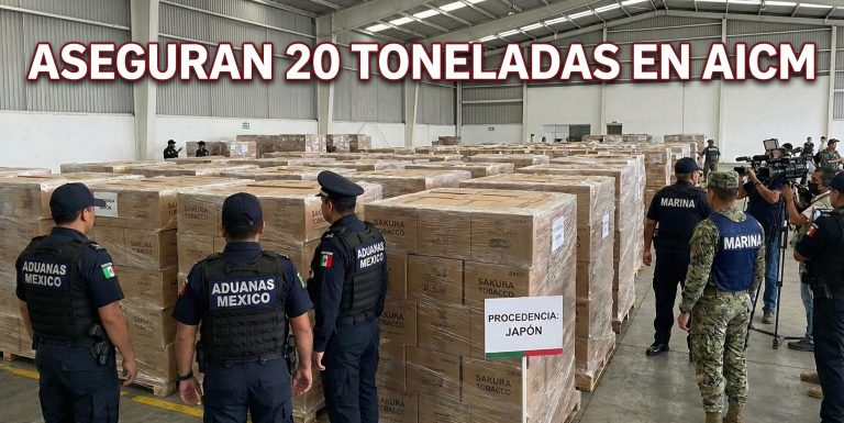 Descubren cerca de 20 toneladas de cigarros ilegales en el AICM
